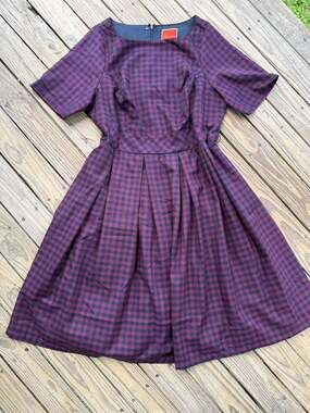 ModCloth Red and Navy Plaid Fit and Flare Dress Size 1X